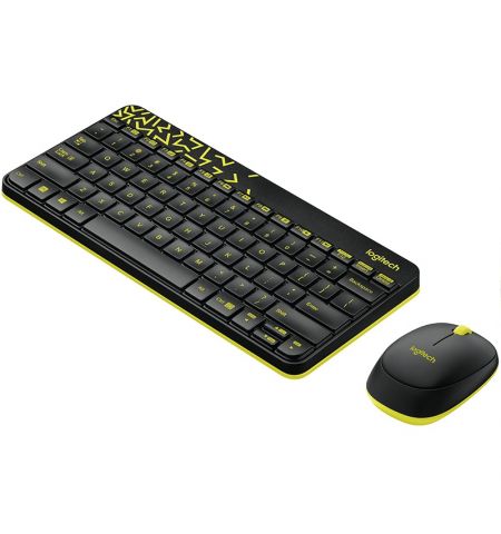 Logitech Wireless Desktop MK240 Nano USB, Keyboard + Mouse, 2.4GHz nano USB receiver, Black/Chartreuse Yellow, Retail - RUS