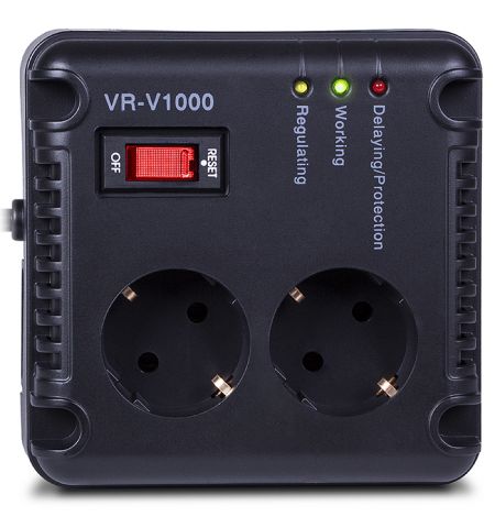 SVEN VR-V1000, 500W, Automatic Voltage Regulator, 2x Schuko outlets+1x ІЕС 320, Input voltage: 184-285V, Output voltage: 230V ± 10%, diod indicators on the front panel, plastic body, Black