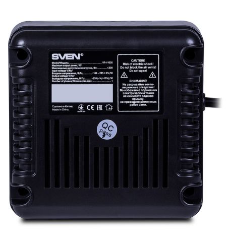 SVEN VR-V1000, 500W, Automatic Voltage Regulator, 2x Schuko outlets+1x ІЕС 320, Input voltage: 184-285V, Output voltage: 230V ± 10%, diod indicators on the front panel, plastic body, Black