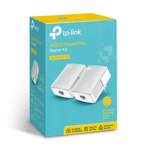 TP-LINK  TL-PA4010 Kit, AV500 Powerline Adapter Starter Kit, Compact Size, 500Mbps Powerline Datarate, 1 Lan Port, Power Socket, HomePlug AV, Green Powerline,  Plug and Play, Pair Button, Range 300 meters in house