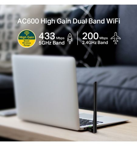 TP-LINK Archer T2U Plus AC600 Wireless Dual Band USB Adapter, 433Mbps on 5GHz + 150Mbps on 2.4GHz, 802.11a/b/g/n/ac, High Gain, 1 fixed Antenna TP-LINK Archer T2U Plus AC600 Wireless Dual Band USB Adapter, 433Mbps on 5GHz + 150Mbps on 2.4GHz, 802.11a/b/g/n/ac, High Gain, 1 fixed Antenna