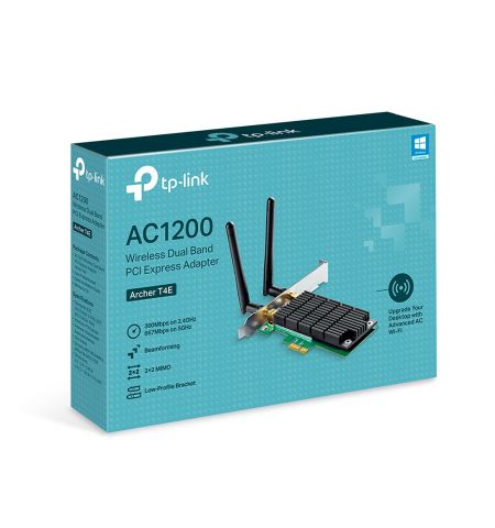 TP-LINK Archer T4E  AC1200 Wireless Dual Band PCI Express Adapter, 867Mbps on 5GHz + 300Mpbs on 2.4GHz, 802.11a/b/g/n/ac, 2 Dual Band detachable аntennas TP-LINK Archer T4E  AC1200 Wireless Dual Band PCI Express Adapter, 867Mbps on 5GHz + 300Mpbs on 2.4GHz, 802.11a/b/g/n/ac, 2 Dual Band detachable аntennas