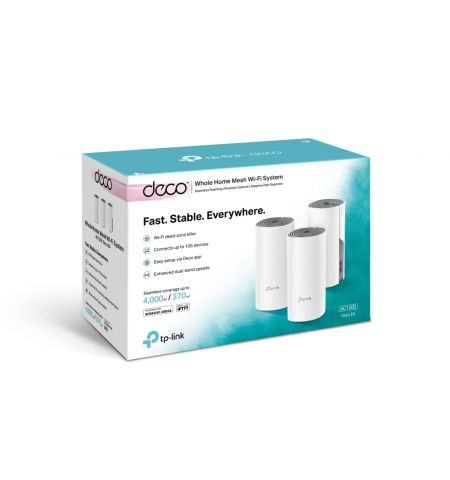 TP-LINK Deco E4 (3-pack)  AC1200 Mesh Wi-Fi System, 2 LAN Port, 867Mbps on 5GHz + 300Mbps on 2.4GHz, 802.11ac/b/g/n, Wi-Fi Dead-Zone Killer, Seamless Roaming with One Wi-Fi Name, Antivirus, Parental Controls TP-LINK Deco E4 (3-pack)  AC1200 Mesh Wi-Fi System, 2 LAN Port, 867Mbps on 5GHz + 300Mbps on 2.4GHz, 802.11ac/b/g/n, Wi-Fi Dead-Zone Killer, Seamless Roaming with One Wi-Fi Name, Antivirus, Parental Controls