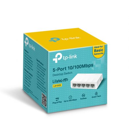 TP-LINK LS1005  5-port Desktop Switch, 5 10/100M RJ45 ports, Plastic case, LiteWave, Green Technology