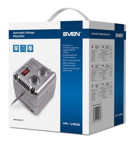 Стабилизатор SVEN VR-V600 / 200W / 2x Schuko outlets / Silver