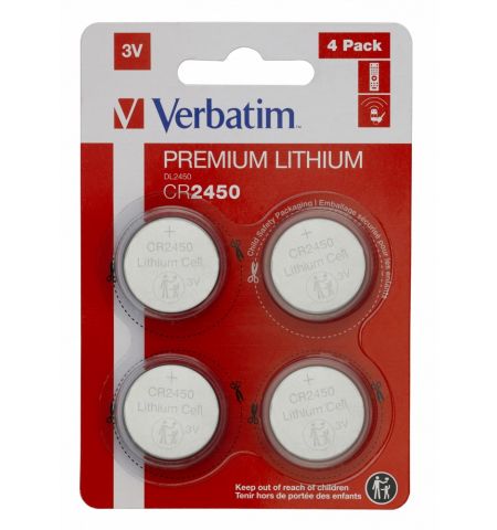 Литиевая батарейка Verbatim CR2450 3V, 4 Pack Литиевая батарейка Verbatim CR2450 3V, 4 Pack