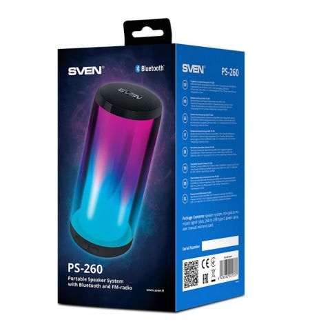 Bluetooth Портативные колонки SVEN PS-260 / 10W RMS / TWS / RGB 12 lighting modes with Night Light / FM tuner / USB & microSD / Black Bluetooth Портативные колонки SVEN PS-260 / 10W RMS / TWS / RGB 12 lighting modes with Night Light / FM tuner / USB & microSD / Black