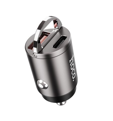 USB автомобильное зарядное устройство HOCO DZ1 PLUS / 2 x USB charger, Total output: 5V/4.8A / up to PD3.0 / QC3.0 / Super mini car charger / Silver