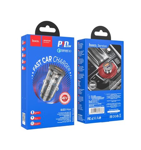 USB автомобильное зарядное устройство HOCO DZ3 MAX / 1 x USB + 1 x USB-C / 42W / up to PD3.0 / QC3.0 / Transparent USB автомобильное зарядное устройство HOCO DZ3 MAX / 1 x USB + 1 x USB-C / 42W / up to PD3.0 / QC3.0 / Transparent