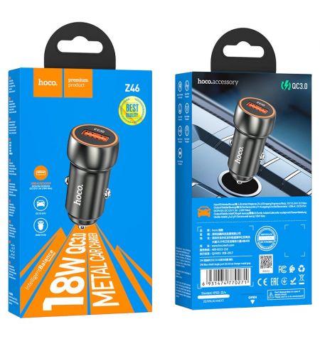 USB автомобильное зарядное устройство HOCO Z46 Blue shield / 1 x USB / Total output: 38W / up to PD3.0 / QC3.0 / Black USB автомобильное зарядное устройство HOCO Z46 Blue shield / 1 x USB / Total output: 38W / up to PD3.0 / QC3.0 / Black