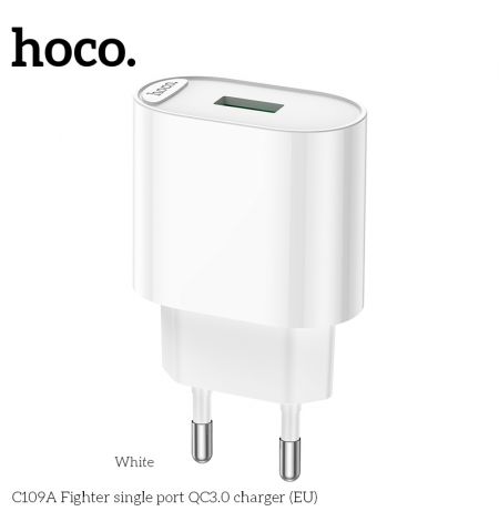 USB-зарядное устройство HOCO C109A Fighter Single port / 1 x USB / up to PD20W / up to QC3.0 / White USB-зарядное устройство HOCO C109A Fighter Single port / 1 x USB / up to PD20W / up to QC3.0 / White
