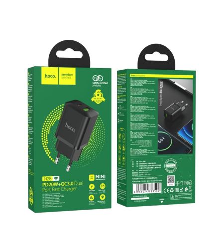 USB-зарядное устройство HOCO N28 Founder / 1 x USB-C + 1 x USB / USB-C: 20W / USB:18W / Total output: 5V/3A / up to PD20W / QC3.0 / Black USB-зарядное устройство HOCO N28 Founder / 1 x USB-C + 1 x USB / USB-C: 20W / USB:18W / Total output: 5V/3A / up to PD20W / QC3.0 / Black