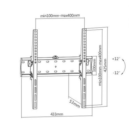 TV-Wall Mount for 32-55"- Gembird "WM-55T-02", Tilt, max. 40 kg, Distance TV to Wall: 53 mm, max. VESA 400 x 400, Black