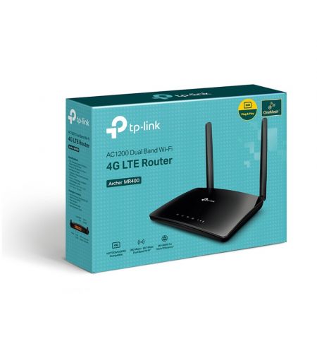 Wi-Fi роутер TP-LINK Archer MR400 / AC1200 Dual Band / 4G LTE / Wi-Fi5 / Gigabit / 1WAN+3LAN / 3 Wifi internal / 2 LTE detachable antennas Wi-Fi роутер TP-LINK Archer MR400 / AC1200 Dual Band / 4G LTE / Wi-Fi5 / Gigabit / 1WAN+3LAN / 3 Wifi internal / 2 LTE detachable antennas