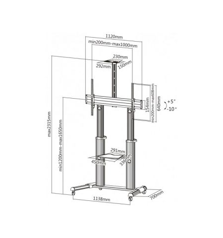 Suport TV Mobil Reflecta TV Stand 100VC-Shelf, Argintiu