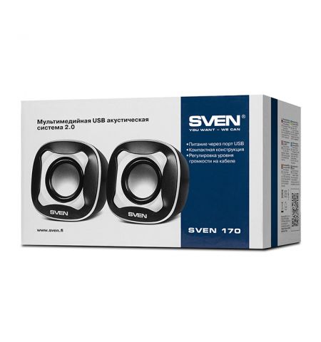 Колонки SVEN 170 / 2.0 / 5W RMS / USB power supply / Volume control on the cable / Black-White
