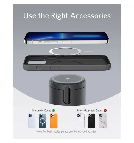 Беспроводное зарядное устройство QI Anker PowerWave Mag-Go 2in1 / 20W / iPhone 12/13 and AirPods / Black