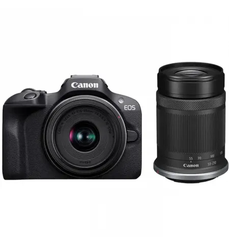 Aparat Foto Mirrorless Canon EOS R100 Black & RF-S 18-45mm & RF-S 55-210mm KIT, Negru