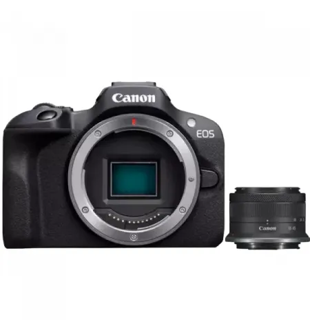 Aparat Foto Mirrorless Canon EOS R100 Black & RF-S 18-45mm f/4.5-6.3 IS STM KIT, Negru