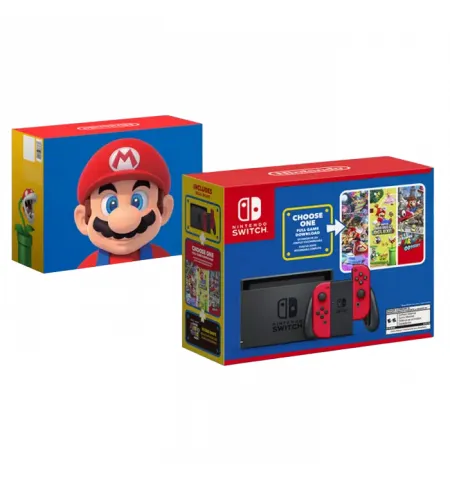 Портативная игровая консоль Nintendo Switch, Черный | Красный, Mario Choose One Bundle