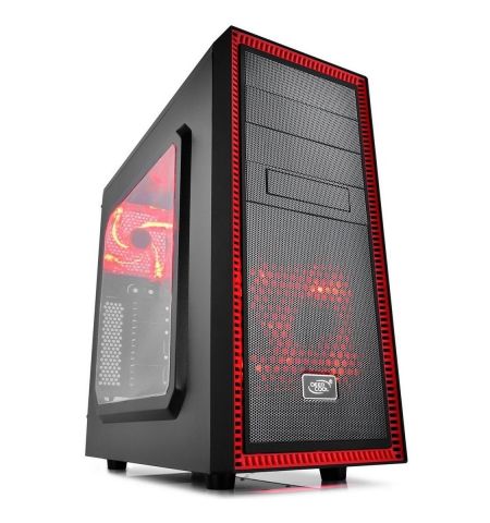 Carcasa DEEPCOOL TESSERACT SW-RD / w/oPSU / side panel / 2x 120mm Red LED fan / ATX / Black/Red