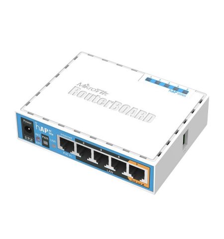 MikroTik RouterBOARD hAP ac lite,  Dual Band Wireless Router, 2.4GHz Dual + 5GHz, AP/Bridge/Station/WDS, 802.11b/g/n/ac, 1 WAN+4 LAN, USB port for 3G/4G modem, 2xinternal antennas, Wireless chip QCA9887 650MHz, RAM64MB, PoEin, PoEout, RouterOS