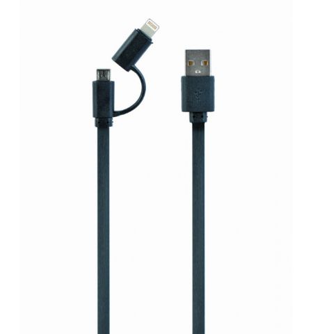 Cable USB2.0 combo (2 in 1) - 1m - Cablexpert CC-USB2-AMLM2-1m, USB 2.0 A-plug to 8-pin male connector (for Iphone) + male MicroUSB connector