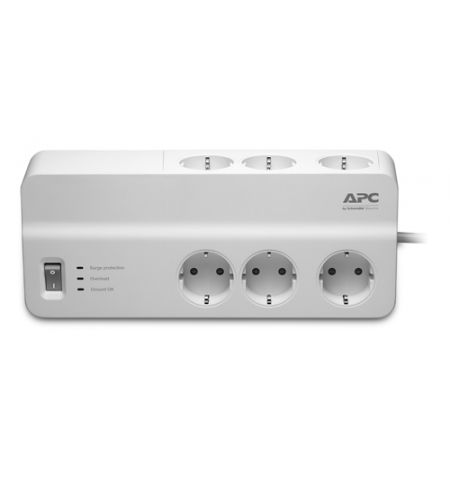 Surge Protector  APC Essential PM6-RS, 6 Sockets, 230V, Input power 2300W, Max Input Current 10A, Peak Current 48.0 kA, Surge energy rating 1836 joules, 2m, White
