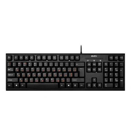 SVEN KB-S300, Keyboard, Waterproof design, Traditional layout, Comfortable, quiet and precise keystroke, USB, Black