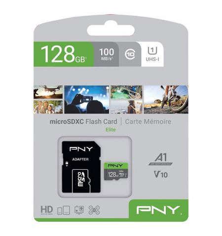 Карта памяти 128GB PNY Elite MicroSDXC UHS-I Class 10 + Adapter MicroS