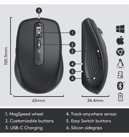 Мышь беспроводная Logitech Wireless Mouse MX Anywhere 3S GRAPHITE, 6 b Мышь беспроводная Logitech Wireless Mouse MX Anywhere 3S GRAPHITE, 6 b