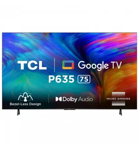 75" LED SMART Телевизор TCL 75P635, 3840x2160 4K UHD, Android TV, Чёрный