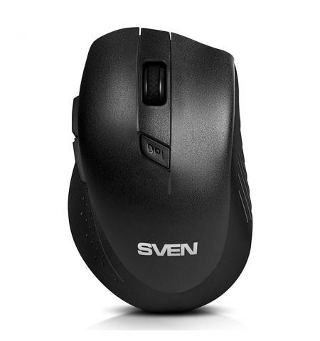 SVEN RX-425W Wireless, Optical Mouse, 2.4GHz, Nano Receiver, 800/1200/1600 dpi, DPI resolution switch, Two additional navigation buttons (Forward and Back), USB, Black