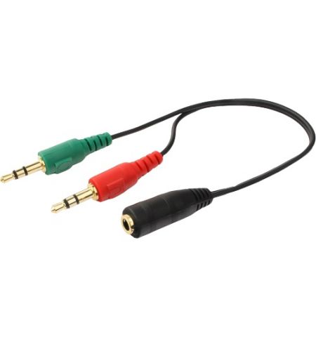 Audio cable 3.5mm - 0.2 m - Cablexpert CCA-418, 3.5mm 4-pin socket to 2 x 3.5 mm stereo plug adapter cable, allows connecting 4-pin plug headset to a PC computer, Black