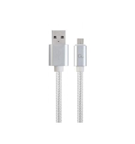 Cable microUSB2.0 Cotton braided - 1.8m - Cablexpert CCB-mUSB2B-AMBM-6-S, Silver, Professional series, USB 2.0 A-plug to Micro B-plug, blister