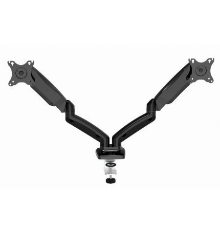 Arm for 2 monitors 13"-27" - Gembird MA-DA2-01, Steel (1.35 mm), Gas spring 2-7kg, VESA 75/100, arm rotates, extends and retracts, tilts to change reading angles, and allows to rotate display from landscape-to-portrait mode