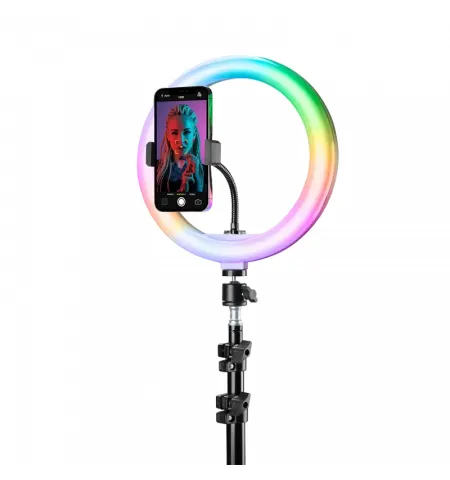 Кольцевая лампа Cellularline Selfie Ring Pro Multicolor – Universale, Чёрный