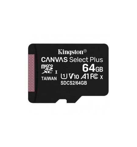 64GB microSD Class10 A1 UHS-I U1 (V10)  Kingston Canvas Select Plus, 600x, Up to: 100MB/s