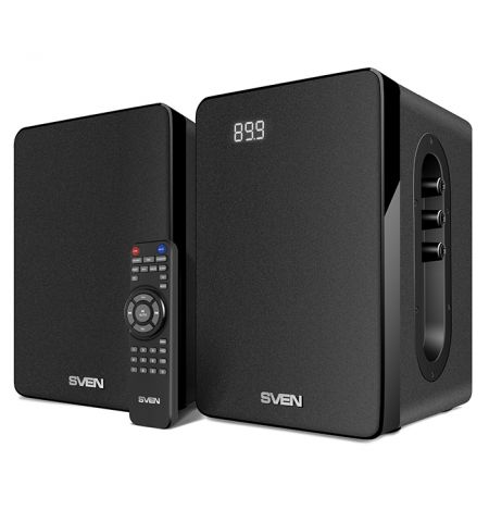 SVEN SPS-710 Black,  2.0 / 2x20W RMS, Bluetooth, FM, USB/SD, Display, RC Control panel on the active speaker side panel,  headphone jack,