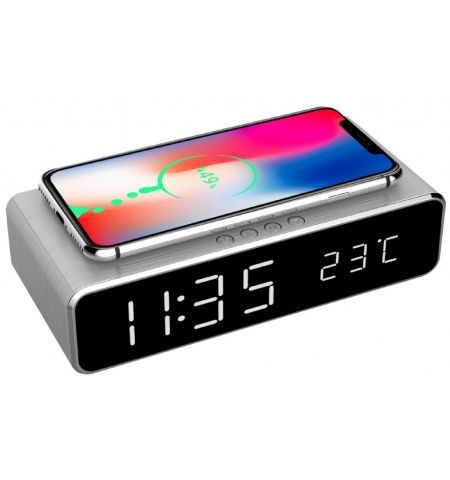 Gembird GMB DAC-WPC-01-S Digital alarm Clock with Wireless charging function, Silver