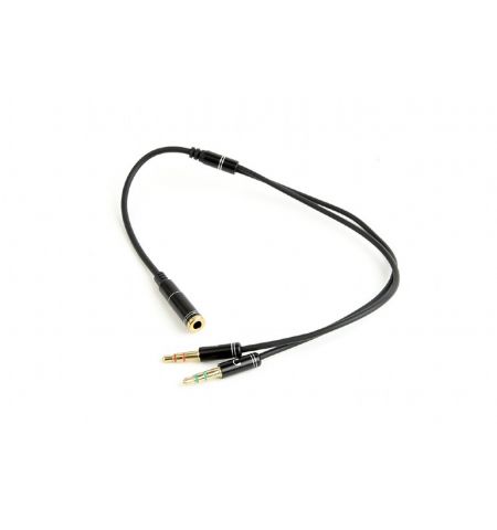 Audio cable 3.5mm - 0.2 m - Cablexpert CCA-418M, 3.5mm 4-pin socket to 2 x 3.5 mm stereo plug adapter cable, allows connecting 4-pin plug headset to a PC computer, metal connectors, Black