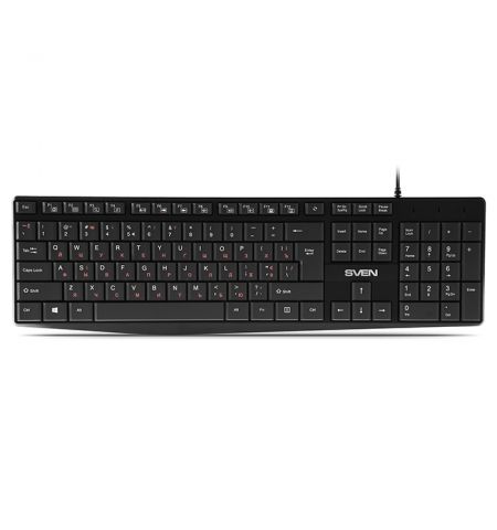 SVEN KB-S305, Keyboard, Waterproof design, Traditional layout, Comfortable, 12 Media (FN) Keys, USB, 1.5m, Black