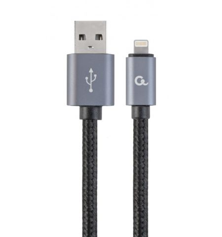 Cable 8-pin (Lightning) Cotton braided - 1.8m - Cablexpert CCB-mUSB2B-AMLM-6, Black, Professional series, USB 2.0 A-plug to 8-pin, blister
