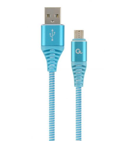 Cable USB2.0/Micro-USB Premium cotton braided - 2m - Cablexpert CC-USB2B-AMmBM-2M-VW, Blue/White, USB 2.0 A-plug to Micro-USB plug, blister