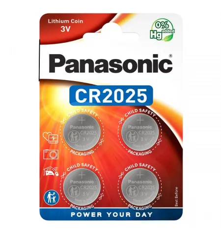 Дисковые батарейки Panasonic CR-2025EL, CR2025, 220мА·ч, 4шт.