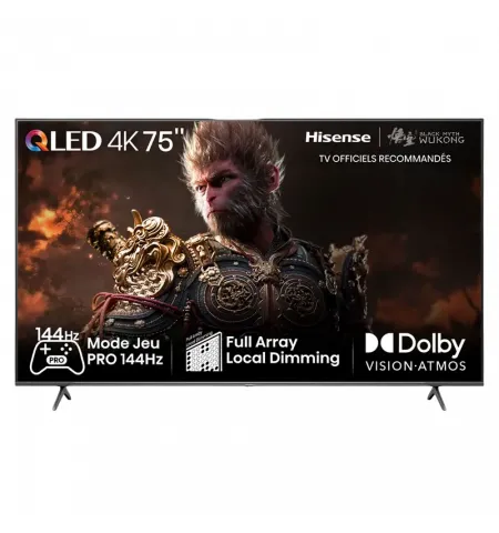 75" QLED SMART Телевизор Hisense 75E7NQ PRO, 3840x2160 4K UHD, VIDAA U7.0, Чёрный