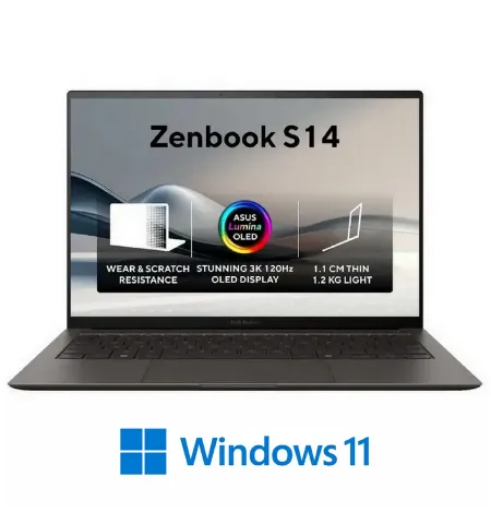 Ноутбук 14" ASUS Zenbook S 14 OLED UX5406SA, Zumaia Gray, Intel Core Ultra 7 258V, 32Гб/1024Гб, Windows 11 Home