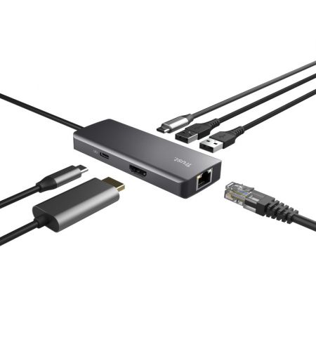 Многопортовый Адаптер Trust Dalyx/ USB-C/ 2xUSB-A/ 2xUSB-C/ HDMI/ RJ45/ SD
