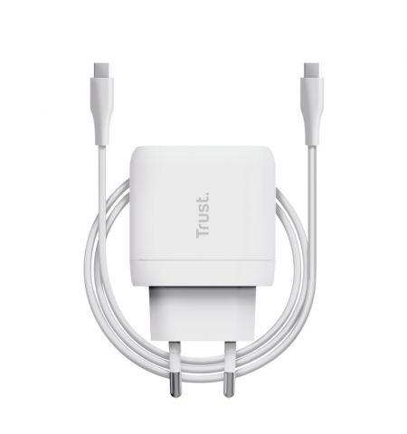 Trust Maxo 65W Universal USB-C Charger,  Charging technology USB-C, USB PD 3.0 + PPS, output (5, 9, 12, 15, 20V; max 3A), with included 2m USB-C cable, White