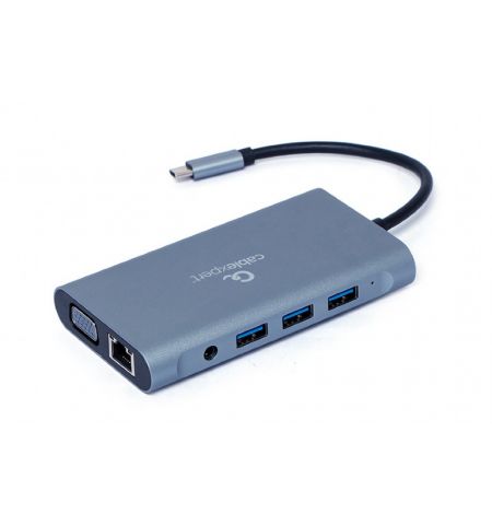 Многопортовый Адаптер Gembird A-CM-COMBO7-01/ USB-C/ 3xUSB-A/ 1xUSB-C (PD 100W)/ HDMI/ VGA/ miniJack 3.5mm/ SD/ microSD